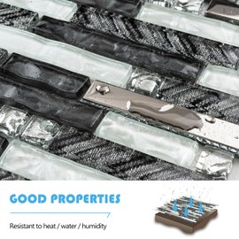 5-Sheet Glass Backsplash Tiles, 5 Square Feet Glass Mosaic Backsplash Subway Metal Tile for Kitchen Wall Bathroom