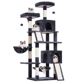 Gitelsnour Cat Tree, 71'' (180cm) Cat Tower for Indoor Cats Large Adult, Multi-Level Cat Tree Tower with 2 Scratching Boards/Posts, 2 Plush Perches, 2 Cat Condos, Hammock, Smoky Gray GCT032G