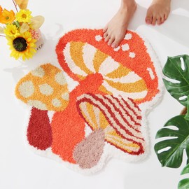 Softania Mushroom Rug Cute Bath Mat Small Non Slip Bathroom Rug Washable Fun Kids Bath Mats - Water Absorbing Bath Mat Funky Mushroom Bathroom Decor Rug for Shower, Tub, Bedroom