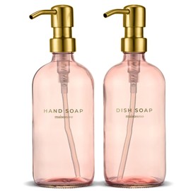 MaisoNovo Soap Dispenser Set of 2 | 500 ml Pink Bottles with Gold Stainless Steel Pumps | Perfect as Bathroom Soap Dispenser, Kitchen Soap Dispenser or Stylish Soap Dispenser