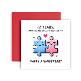 Huxters 12th Anniversary Card for Husband or Wife 12 years Together and You are my Perfect Fit Jigsaw Anniversary Love - 14.8cm (12 years)