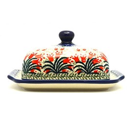 Polish Pottery Butter Dish - Crimson Bells