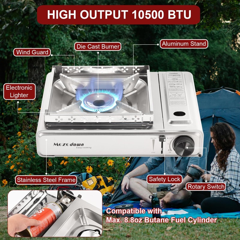 MOZODAWN Dual Fuel Camp Stove with Butane and Propane Compatibility,
