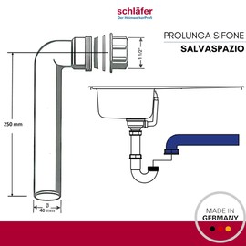 Schläfer 439102 - Outlet Pipe 90° | 1 1/2 Inch x Diameter 40 mm | 250 mm Length | For Connecting the Waste Water Connection | Drain Elbow | 90 Degree | for Sink Odour Trap | Kitchen Sink | Includes