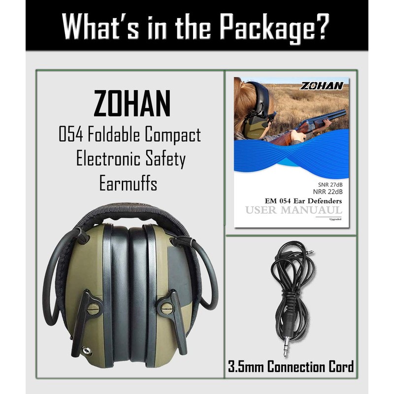 ZOHAN 054 Electronic Shooting Ear Defenders,Active Noise Reduction Safety Earmuff,Tactical