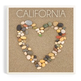 California, Stone Heart on Sand (Absorbent Ceramic Coaster, Single, Cork Back, Kitchen Table Decor)
