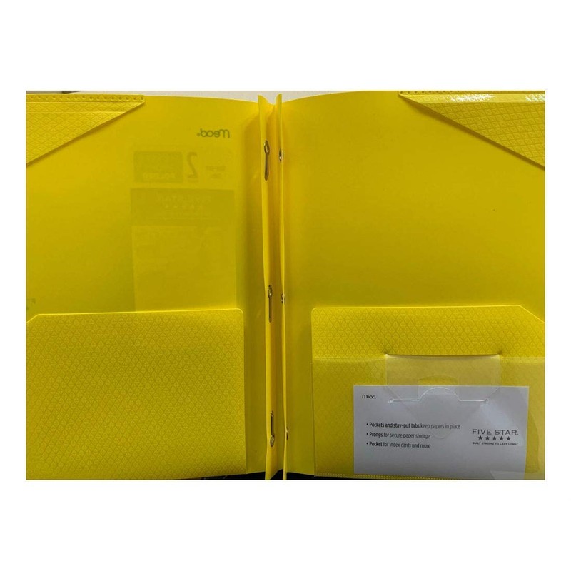 Mead Plastic Five Star Stay-Put 2-Pocket & 3-Prong Folder, Yellow