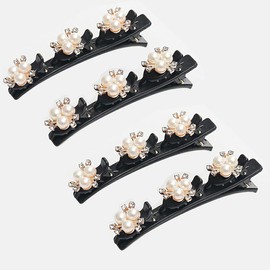 Sparkling Crystal Stone Braided Hair Clips, Shiny Rhinestone Hair Clip with 3 Small Clips, Pearl shaped hairpin duckbill clip, Hair Accessories for Women/Girls