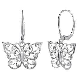 Sterling Silver Butterfly Earrings Filigree Dainty Dangle Drop Leverback – Filigree Earing pure 925 Sterling Silver - Elegant Sterling Silver Earrings for Women