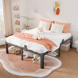 Firpeesy 16 Inch Full Bed Frame with Rounded Corner and Headboard Hole Mattress Retainers 3500 lbs Heavy Duty Support Metal Platform Bed Frame Noise Free No Box Spring Needed Easy Assembly