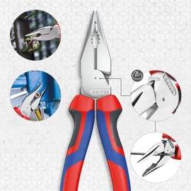 KNIPEX 08 25 185 Needle-Nose Combination Pliers with Multi-Component Grips Chrome-Plated 185