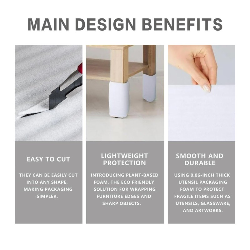 100% Compostable Packing Foam Sheets-KTOB 100 Pack 12”x 12”Eco Friendly