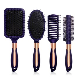 Hair Brush Set Anti Static Massage Oval Comb Round Hair Brush Vent Hair Brush Detangling Brush Paddle Brush for Women Men purple