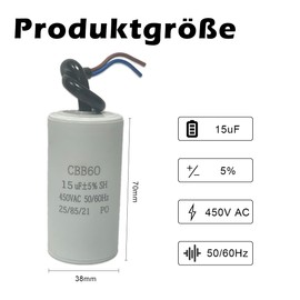 CBB60 450v 15uf 50/60HZ Starting Capacitor, Motor Operation Capacitor, Suppression Capacitor, Microfarad Capacitor with Wire