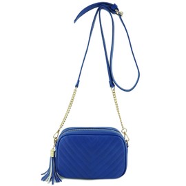 Simple Shoulder Crossbody Bag With Metal Chain Strap And Tassel Top Zipper (Royal Blue)