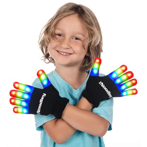 The Noodley LED Gloves for Kids Cool Toys for Boys with Extra Batteries Indoor Play Outdoor Game Ideas Camping Ages 4 5 6 7 (Small, Black)
