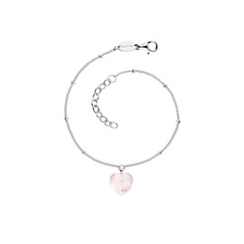 Engelsrufer ERB-HEART-RQ Women's Bracelet with Heart Pendant in Sterling Silver and Rose Quartz in Silver-Rose Length 17 + 3 cm, Silver, rose quartz