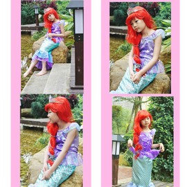 Joy Join Little Girls Princess Mermaid Costume for Girls Dress Up Party with Wig,Crown, Mace Pink 5-6 Years