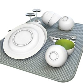 AKEIE Drying Mat, Water Absorbing Mat, Kitchen, Sponge, Drying Mat, Quick Drying, Large, Dish Drying Mat, Kitchen, Hangable, Gray, 16.1 x 18.1 inches (41 x 46 cm)