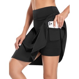 KORALHY Black XXL High Rise Knee Length Skort with Built-in Shorts for Women