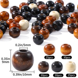 Secmity 140pcs Large Hole Wooden Beads for Crafts, 5 Colors Vintage Unfinished Wood Bead 9X10mm Wooden Loose Spacer Beads for Macrame Decorations DIY Jewelry Making, Bracelets