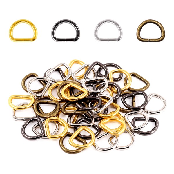 Swpeet 120Pcs 1 Inch / 25mm 4 Colors Heavy Dut Multi-Purpose Metal D Ring Semi-Circular D Ring for Keychains Belts Hardware Bags Ring DIY - Sliver, Bronze, Gold, Gun-Black