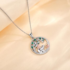 AXOMY Mama Bear Necklace 925 Sterling Silver Tree of Life Pendant Polar Bear Necklace Mama Bear Jewelry Mothers Day Gifts for Women, Cubic Zirconia