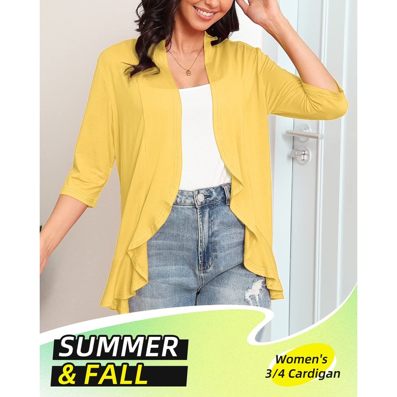 Argstar Yellow cardigan for women, Lightweight Casual Open Front Soft