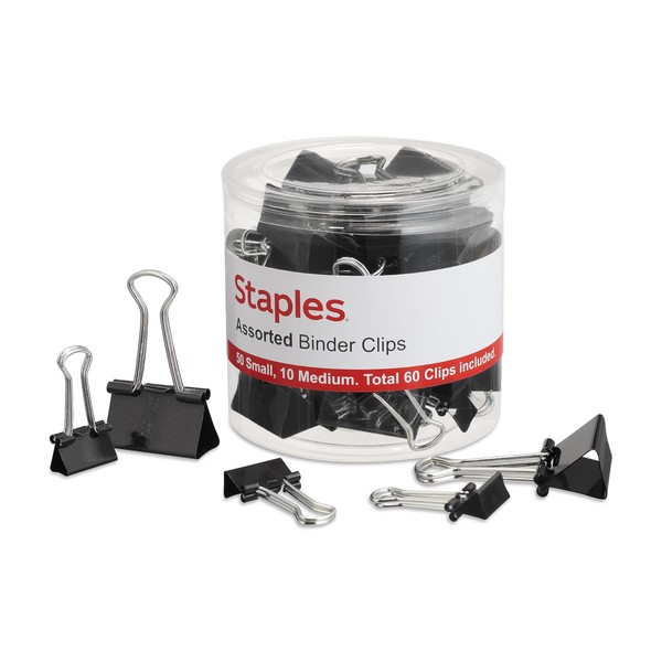 Staples 378813 Metal Binder Clips Black Assorted Capacities