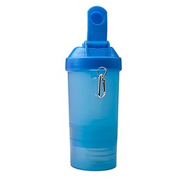 GYM Shaker de plástico con compartimentos, resorte de acero y colador. Ideal para gimnasio. Cap. 450 ml. (Morado)