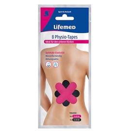 Lifemed 8 Physio Tapes 15 cm x 5 cm Pink/Black Lower Back for Optimal Elasticity and Freedom of Movement Pack of 2