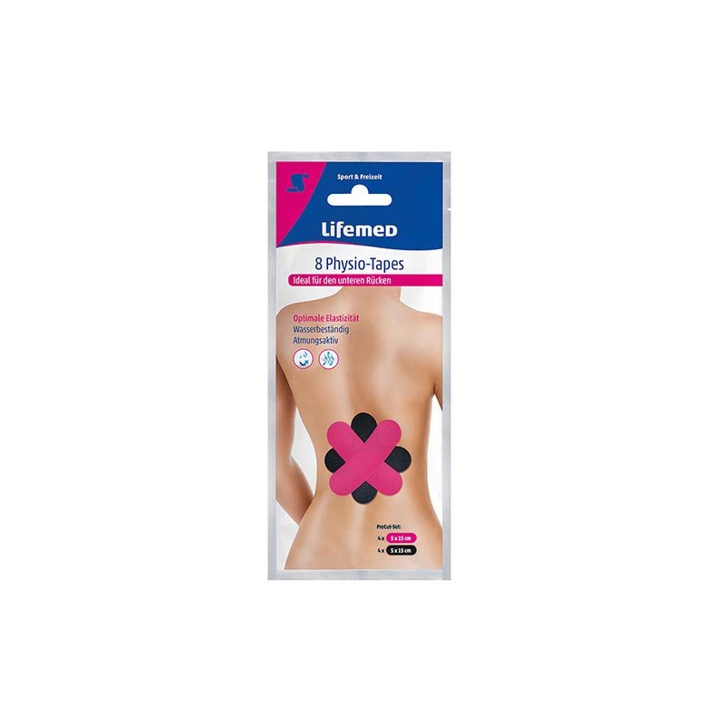 Lifemed 8 Physio Tapes 15 cm x 5 cm Pink/Black