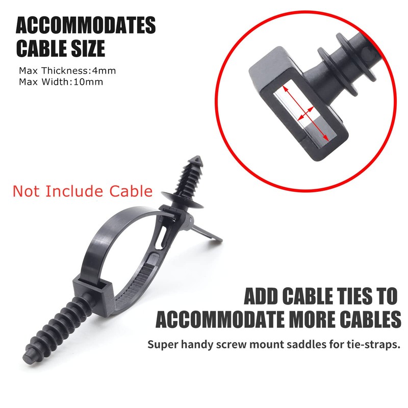 Biqing 100PCS Black Cable Tie Mounts, Up to 9mm Width,