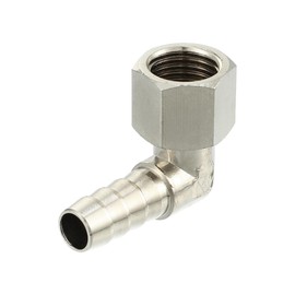 Motoforti Universal Car 90 Degree Brass Fitting Hose Adapter, Hose Fitting, 8mm 5/16" Barb to Female G1/4" BSP BSPT, Durable, Brass, Silver Tone