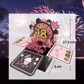 JanYoo 18th Birthday Card, 3D Pop Up Birthday Cards with Envelope, 18th Birthday Pop-Up Greeting Card Birthday Gifts for Daughter, Son, Sister, Friends (Raffle-18)