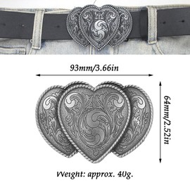 CHENNAN 40mm Belt Buckle Heart Pattern Engraved Floral Belt Buckle, Western Heart Belt Buckle, Vintage Floral Waist Belt Buckle for Men and Women, 1 Piece, silver, 40mm