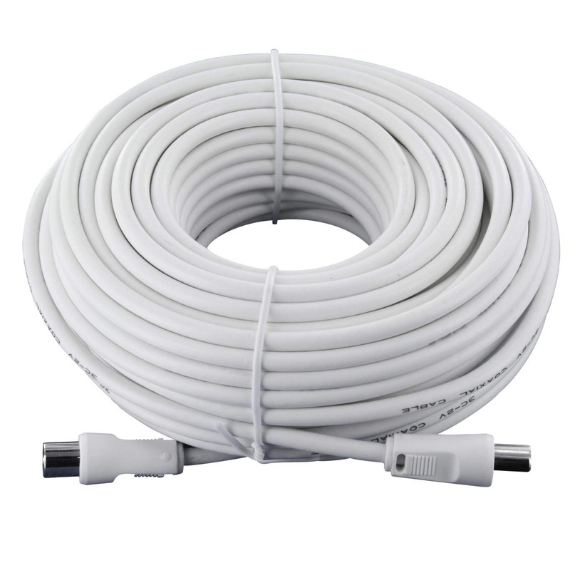 20m White TV Antenna Cable PAL Male to Male Aerial