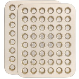 Beasea Nonstick Mini Muffin Pan 48 Cups, 2 Pack 48 Mini Small Tiny Cup Non Stick Muffin Baking Pan Tin Tray Carbon Steel Bakeware Individual Cupcake Baking Pan - Gold