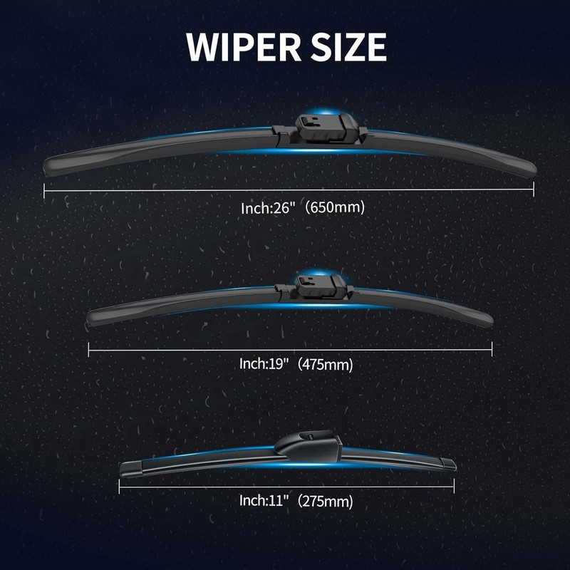Front and Rear Windshield Wiper Blades, 3 Pcs Front and