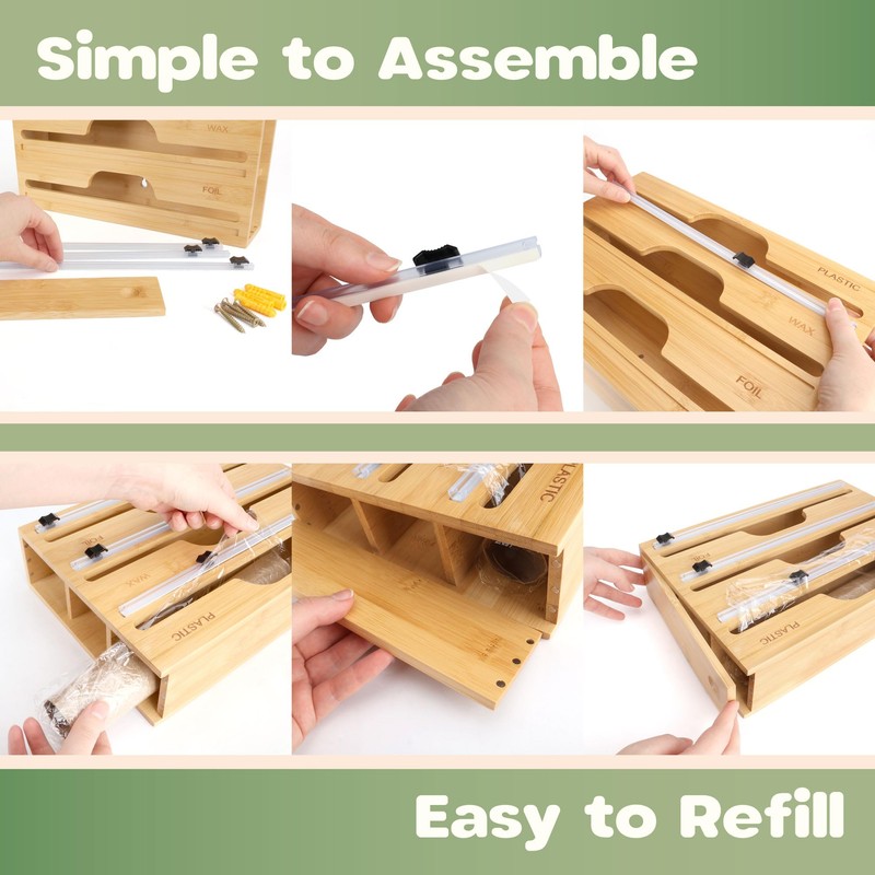 Bamboo 3-in-1 Wrap Dispenser with Cutter - 12" Rolls -