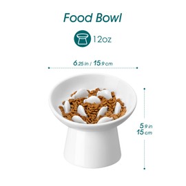 vancasso Ceramic Slow Feeder Cat Bowl, 6.25 Inch Elevated Cat Slow Feeder Bowl, Anti Vomiting for Dry and Wet Food, White