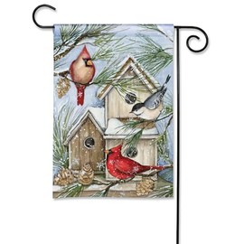 Studio M Double Sided Outdoor Flag Decoration for Landscaping, Gardens, and Yards, Standard 13 x 18 Inch Fade Resistant Solar Silk Polyester Fabric Red Brown Blue Winter Birds
