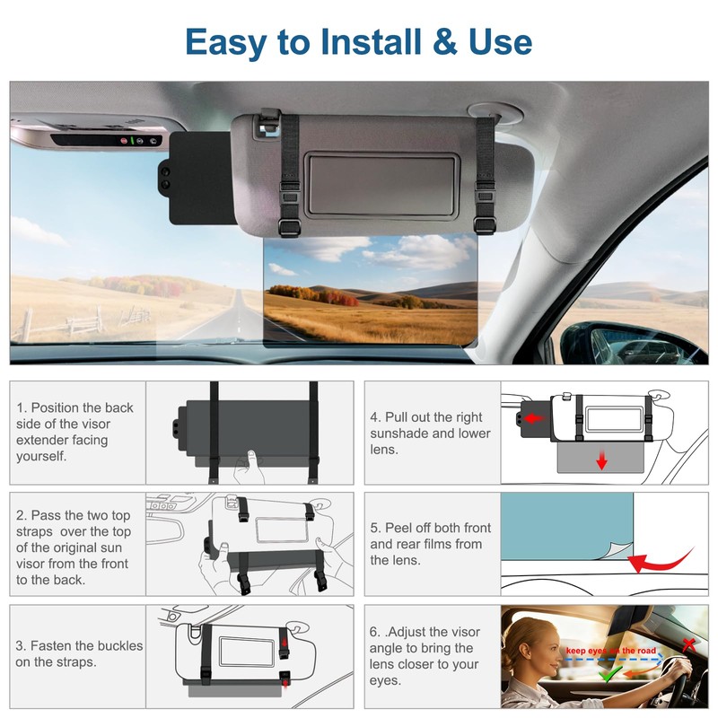 Veharvim Sun Visor Extender for Car (Polarized, UV400, PC Lens,