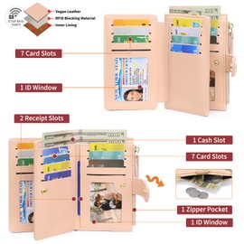 GAEKEAO Wallets for Women RFID Blocking Medium Bifold Ladies Wallet Vegan Leather Floral Card Holder Purse Zipper Coin Pocket