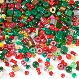Magibeads 227Pcs Assorted Glass Seed Beads for Jewelry Making Christmas Theme Crystal Glass Beads Bulk Smooth Spacer Cute Christmas Bead for Bracelets Necklace Earring DIY Weaving