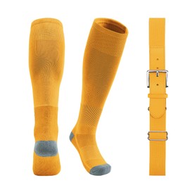 QBK - Juego combinado de calcetines de béisbol y cinturón para niños de 2 a 16 años - Accesorios de pelota de softball/tee (1 par + 1 cinturón, unisex), E-baseball Socks-amarillo, 14-16 Años