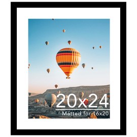 JCJMY 20x24 Picture Frame with 16x20 Mat, Display Photo 16x20 with Mat or 20 x 24 Without Mat, Wall Hanging Large 20 by 24 Poster Frame with Plexiglass, Black