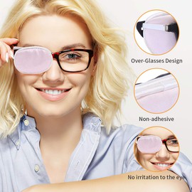 eZAKKA Eye Patches for Adults, Eye Patch for Glasses Silk Patch for Lazy Eye Amblyopia Strabismus and After Surgery (Light Pink+Light Green)