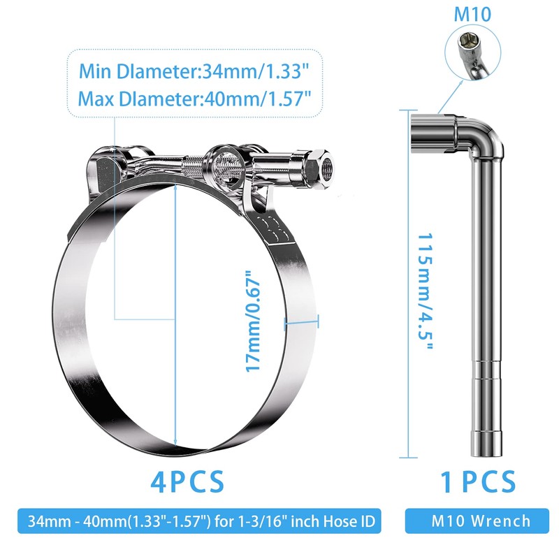 PEROMI 4 Pack 1-3/16 Inch T Bolt Hose Clamps Working