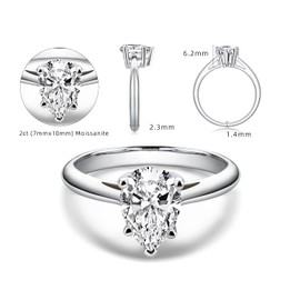 AINUOSHI Sterling Silver Moissanite Diamond Ring, 2.0ct Pear Shaped Wedding Ring, D-E Color Grade, Perfect for Wedding, Engagement Proposal and Anniversary. Size 9.5 In US